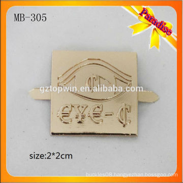 MB305 New Square Embossed Metal Plate Logo Tag For Cap Logo Label Gold Color